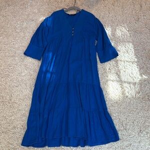Zara Blue V-Neck Tiered Maxi Dress size medium